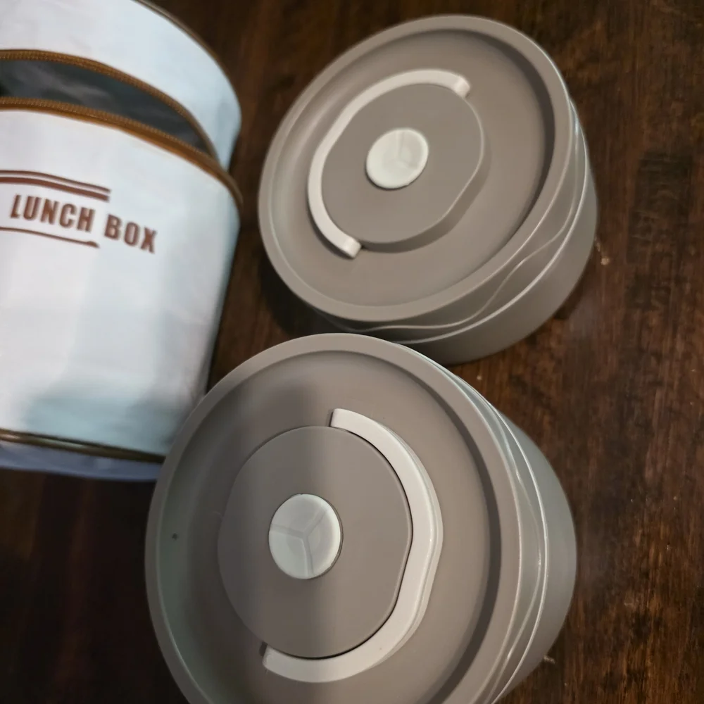 White Lunch Box with Brown Zipper - Picture 2 of 3